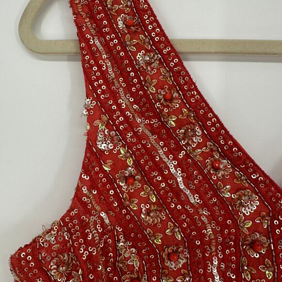 SANI Sequined Beaded Choli Cropped Top Bridal Event V Neck Back Paprika Medium - Picture 4 of 8
